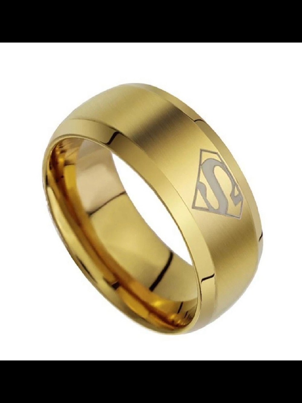 DC Comics Superman 4 Sided Logo Gold Stainless Steel Band Ring  Men’s Size 13